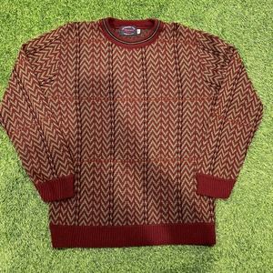 Vintage Red and Green Knitted Crewneck Sweater Made in USA